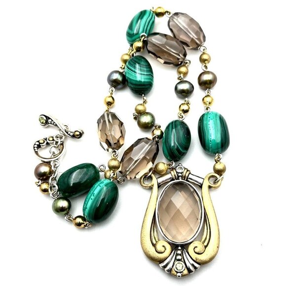 Echo of the Dreamer Womans Necklace Smoky Topaz Malachite Sterling Silver Bronze